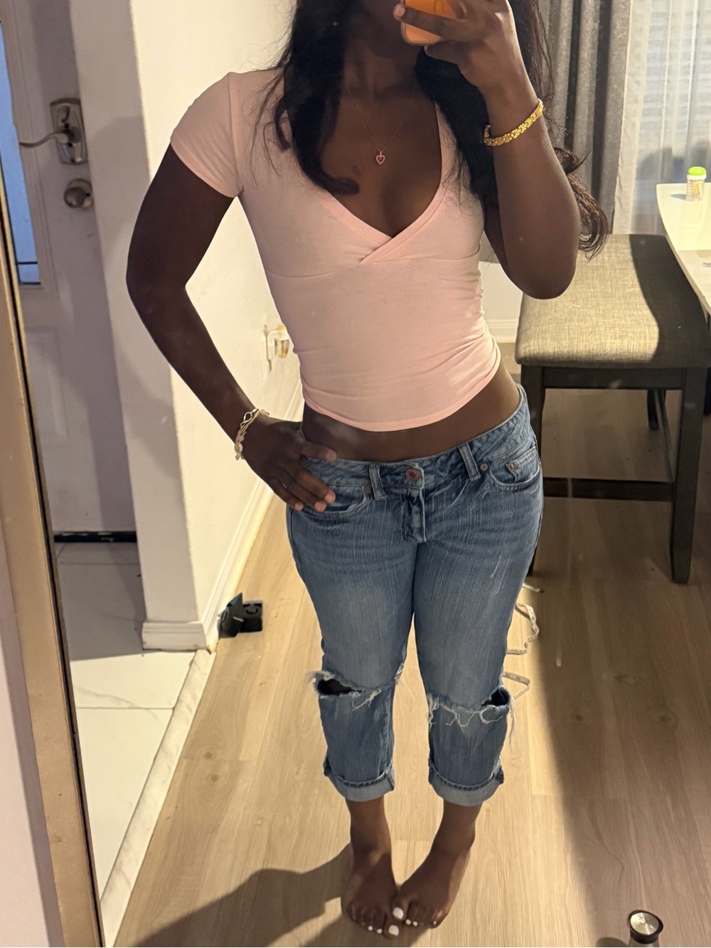 American Eagle Outfitters Light Blue Distressed Cropped Jeans